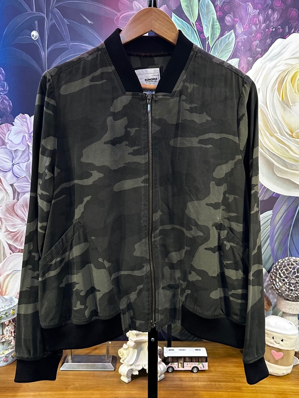 Sonoma L Camo Bomber Zip Jacket Military Streetwear Y2K Utility Workwear Grunge